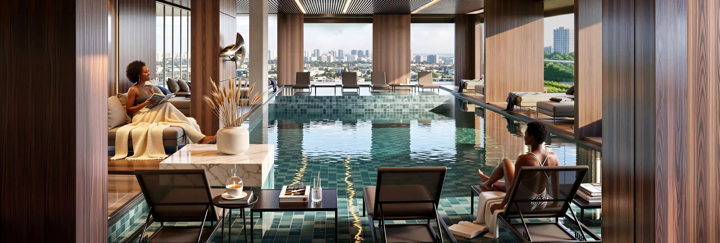 Avana pool and lounge chairs overlooking Nairobi